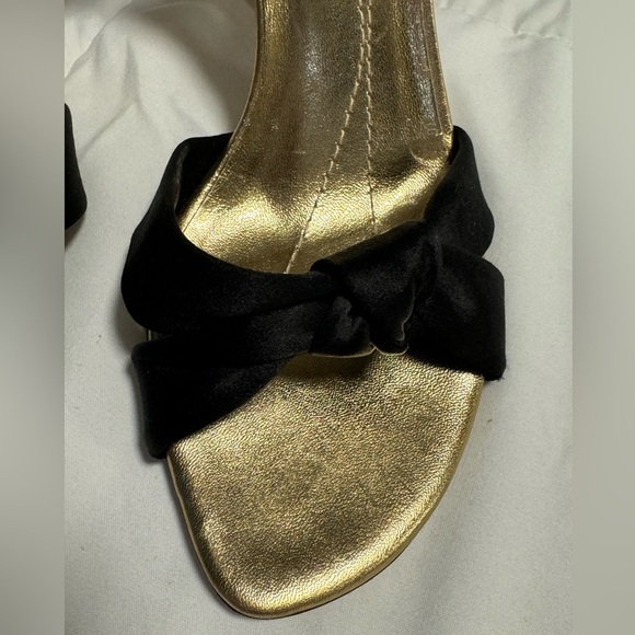 Kate Spade New York Black Satin Knot Detail Gold Elegant Classy Heels 5.5 Italy - Picture 3 of 16